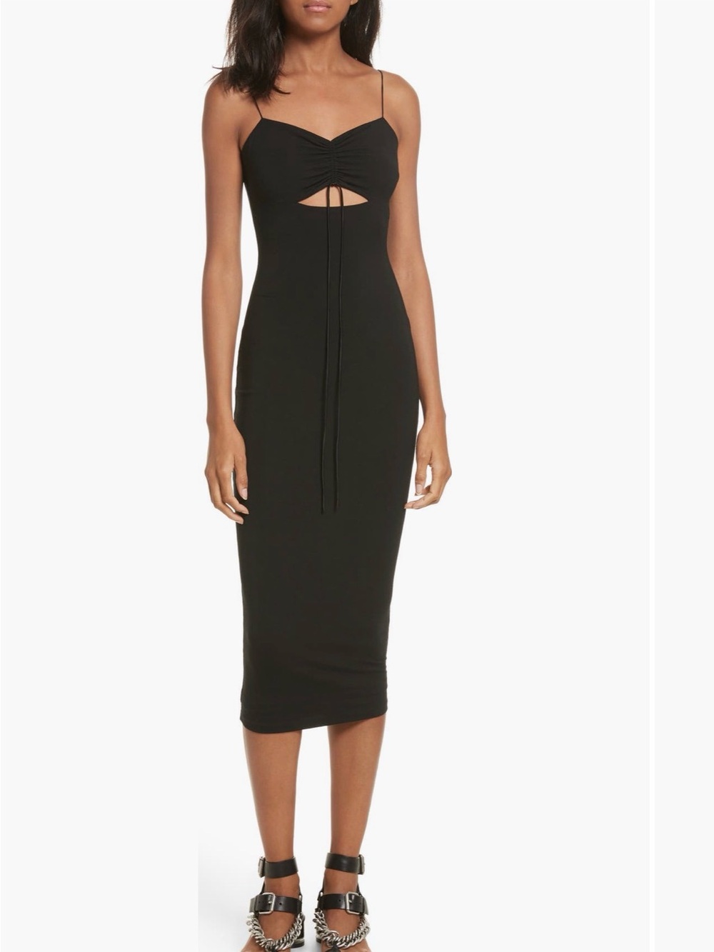 T by Alexander Wang Black Spaghetti-Strap Jersey Midi Dress with Front Cutout S